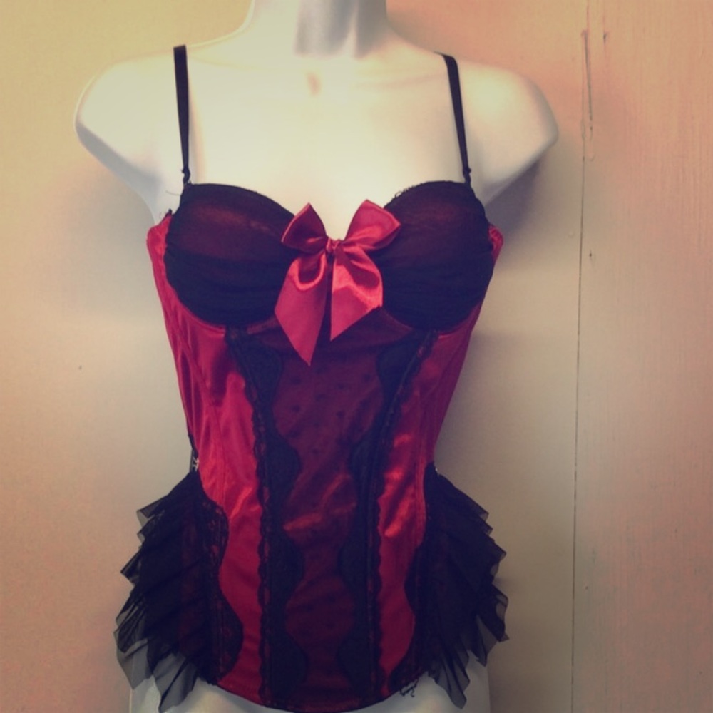 Red and Black satin and lace bustier